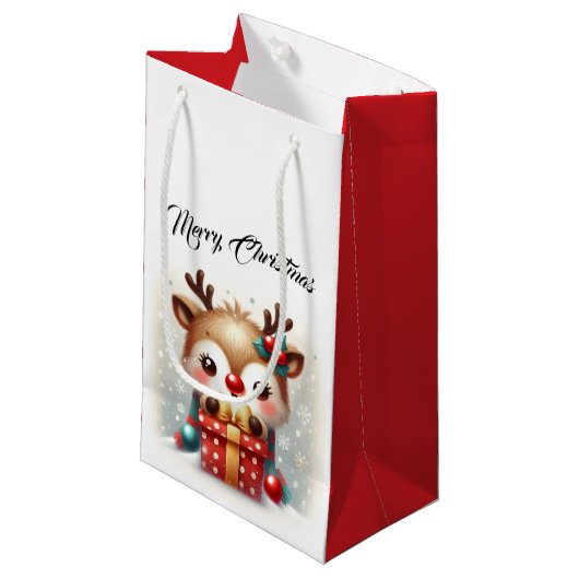 Niedlich Santa Reindeer Kleine Geschenktüte (Vorderseite Schrägansicht)