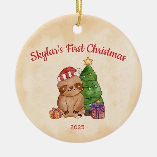 Niedlich Santa Sloth Keramik Ornament (Vorne)