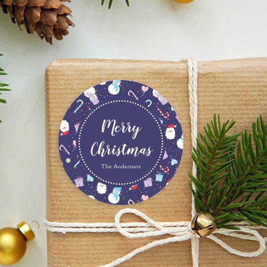 Niedlich Santa Snowman Candy Cane Weihnachtsmuster Runder Aufkleber