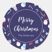 Niedlich Santa Snowman Candy Cane Weihnachtsmuster Runder Aufkleber (Vorderseite)