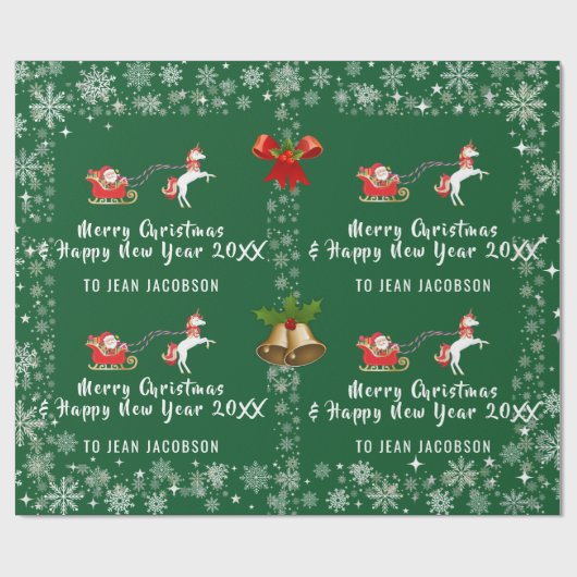 Niedlich Santa Unicorn Modernes Drehbuch personali Geschenkpapier (Flach)