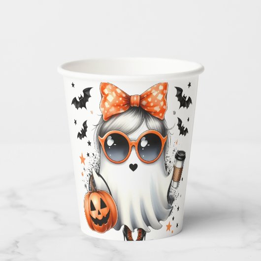 Niedlich Sassy Ghost Halloween Pappbecher (Rückseite)