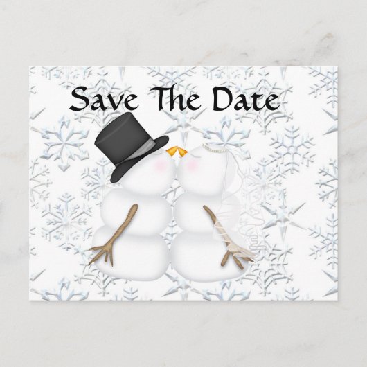 NIEDLICH Save the Date BRIDE & GROOM Snowman Ankündigungspostkarte (Vorderseite)