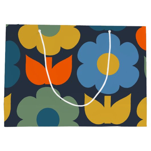 Niedlich Scandi Retro Modernes Blumenmuster Blau Große Geschenktüte (Rückseite)