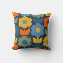 Niedlich Scandi Retro Modernes Blumenmuster Blau Kissen