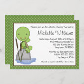 Niedlich-Schildkröte-Green-Polka-Dot-Kinderdusche Einladung (Vorne/Hinten)