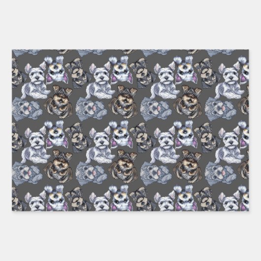 Niedlich Schnauzer Dog Gemusterte Kunst Geschenkpapier Set (Vorderseite 3)
