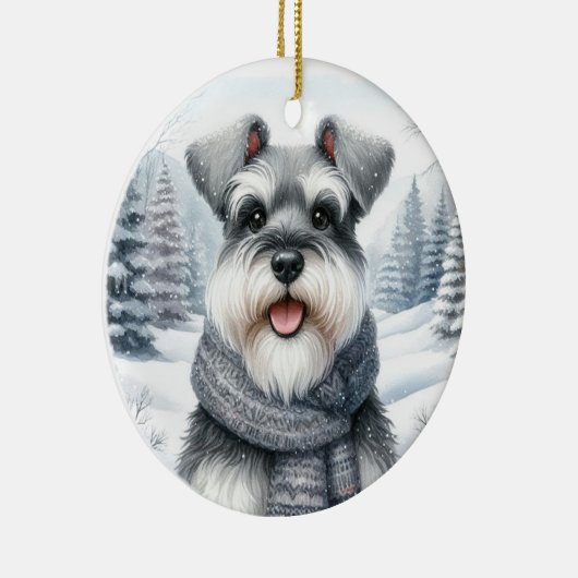 Niedlich Schnauzer Winter Wonderland Weihnachten Keramik Ornament (Rechts)