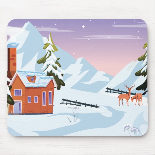Niedlich schneebedeckte Winterlandschaft mit Hirsc Mousepad (Vorne)