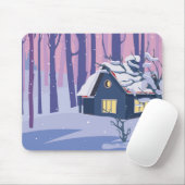 Niedlich schneebedeckte Winterlandschaft mit Hütte Mousepad (Mit Mouse)