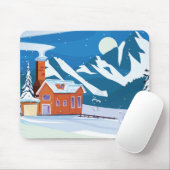 Niedlich schneebedeckte Winterlandschaft mit Hütte Mousepad (Mit Mouse)
