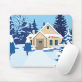 Niedlich schneebedeckte Winterlandschaft mit Hütte Mousepad (Mit Mouse)