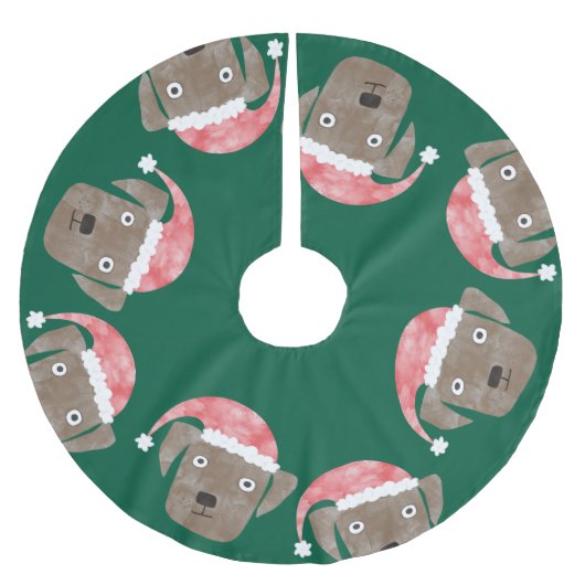 Niedlich Schokolade Labrador Retriever Hund in Wei Polyester Weihnachtsbaumdecke (Vorderseite)