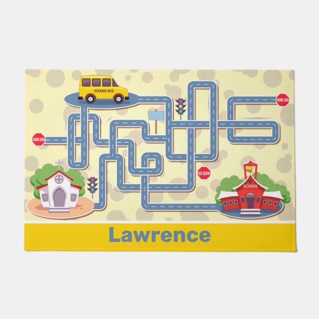 Niedlich School Bus Cartoon Maze Kids Fußmatte (Vorderseite)