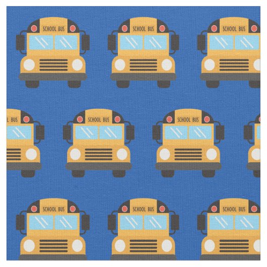 Niedlich School Bus Fahrer Royal Blue Muster Stoff (Nahaufnahme)