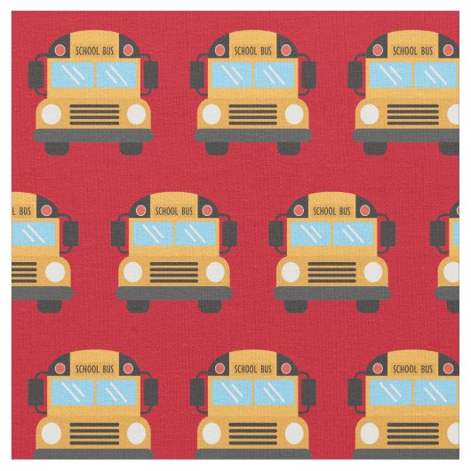 Niedlich School Bus Red Muster Stoff (Nahaufnahme)