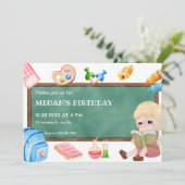 Niedlich School Girl Chalkboard Geburtstag Einladung (Stehend Vorderseite)