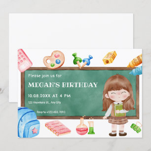 Niedlich School Girl Chalkboard Geburtstag Einladung