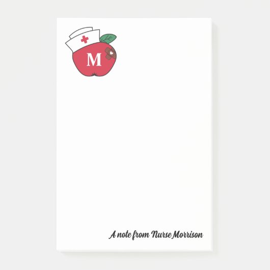 Niedlich School Nurse Apple Monogram A Note from Post-it Klebezettel (Vorderseite)