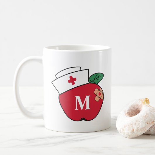 Niedlich School Nurse Apple Monogram Kaffeetasse (Mit Donut)