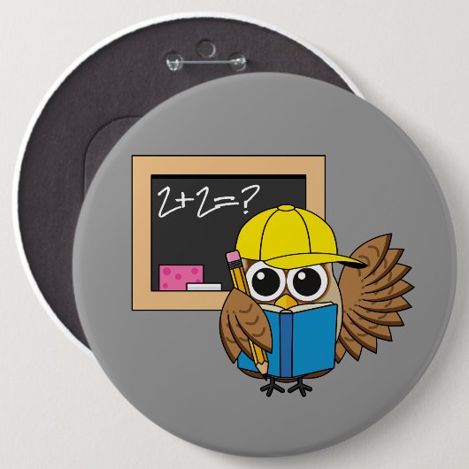 Niedlich School Student Owl Cartoon Button (Vorne & Hinten)
