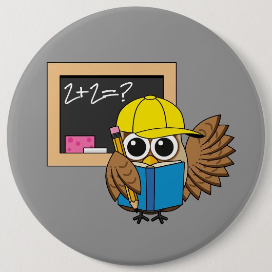 Niedlich School Student Owl Cartoon Button (Vorderseite)