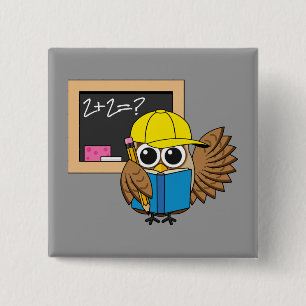 Niedlich School Student Owl Cartoon Button