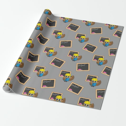 Niedlich School Student Owl Cartoon Geschenkpapier (Ungerollt)