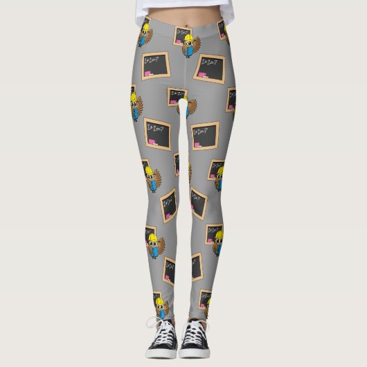 Niedlich School Student Owl Cartoon Leggings (Vorderseite)