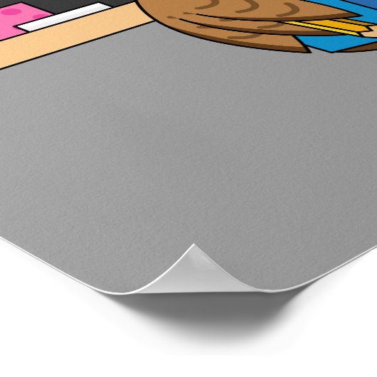 Niedlich School Student Owl Cartoon Poster (Ecke)