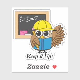 Niedlich School Student Owl Cartoon Text hinzufü Aufkleber