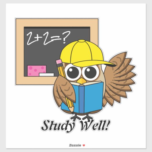 Niedlich School Student Owl Cartoon | Text hinzufü Aufkleber (Blatt)