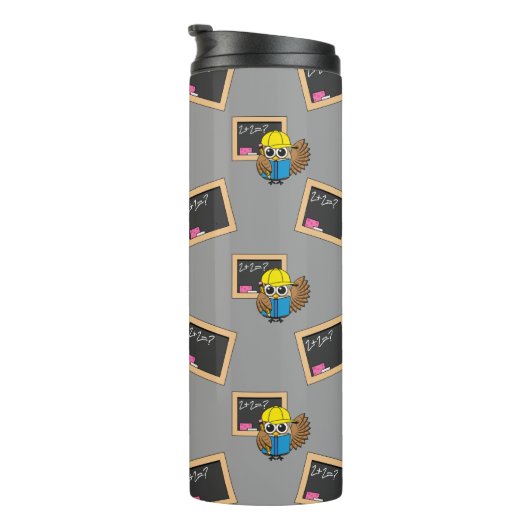 Niedlich School Student Owl Cartoon Thermosbecher (Nach rechts gedreht)