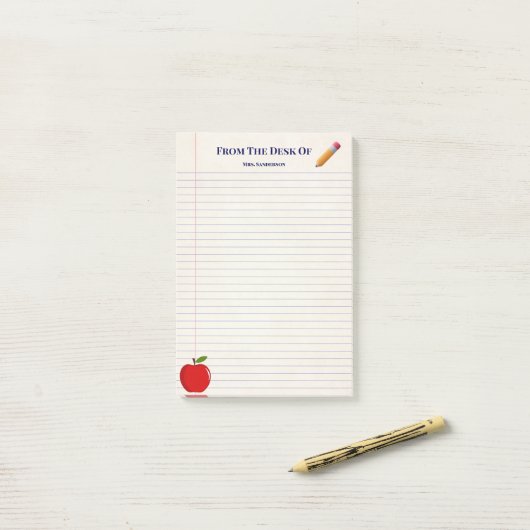 Niedlich School Teacher Name Apple Pencil Linken Post-it Klebezettel (Auf Schreibtisch)