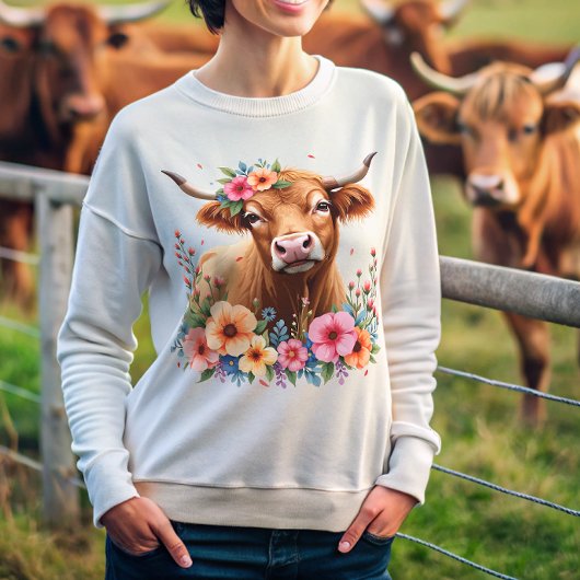 Niedlich schottische Highland Cow Floral Sweatshirt