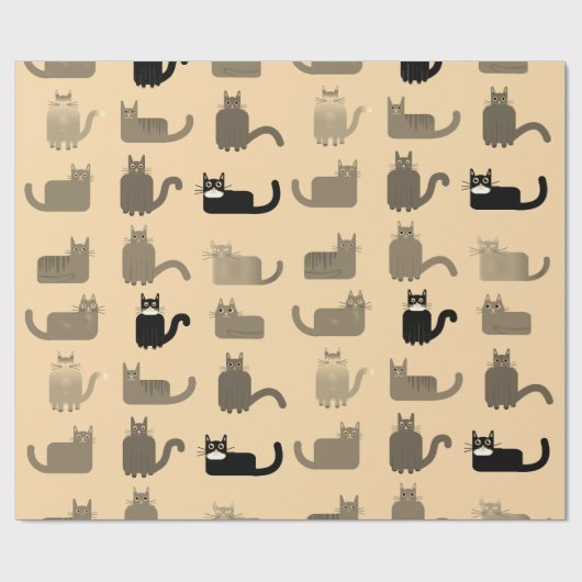 Niedlich Schwarz & Grau, Minimal Cat Animal zum Ge Geschenkpapier (Flach)