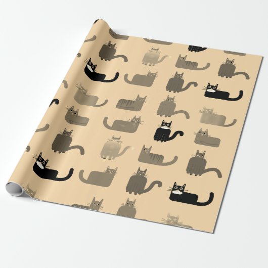 Niedlich Schwarz & Grau, Minimal Cat Animal zum Ge Geschenkpapier (Ungerollt)