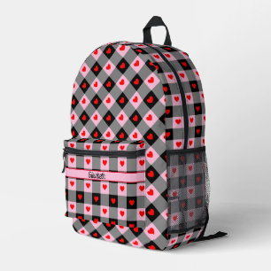 Niedlich Schwarz Rosa Kariertes Herz Muster Name G Bedruckter Rucksack