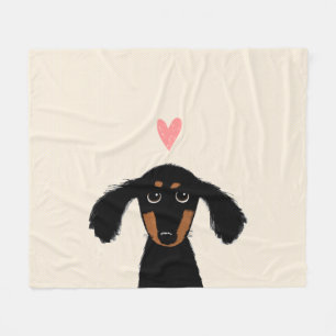 Niedlich Schwarz-Tan-Dackel Hund mit Herz Fleecedecke