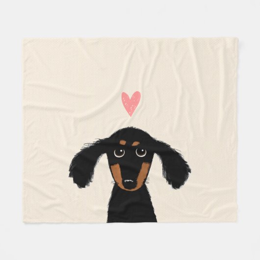 Niedlich Schwarz-Tan-Dackel Hund mit Herz Fleecedecke (Vorderseite (Horizontal))