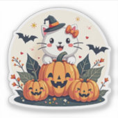 Niedlich Schwarz und Weiß Kitten - Spooky Sticker (Vorderseite)