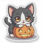 Niedlich Schwarz und Weiß Kitten - Spooky Sticker (Vorderseite)