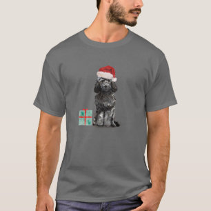 Niedlich Schwarz-Weiß-Cockapoo Welpe Weihnachtsman T-Shirt
