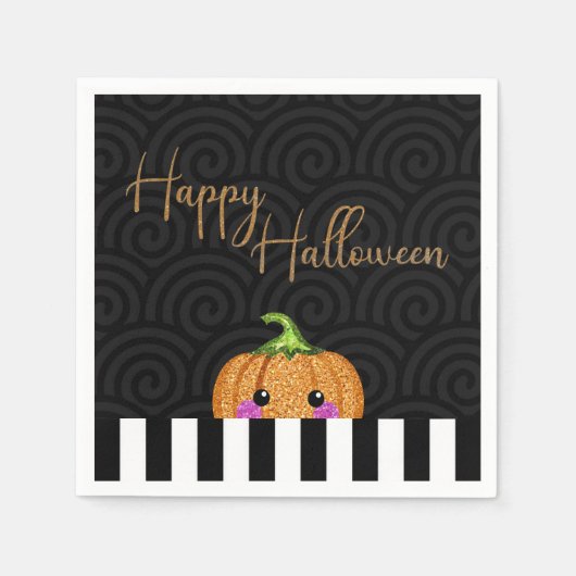 Niedlich Schwarz-weiß Orange Glitzer Pumpween Hall Serviette (Vorderseite)