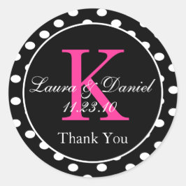 Niedlich Schwarz-weißer Pink Polka Dot Monogram Ge Runder Aufkleber