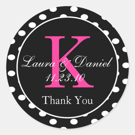 Niedlich Schwarz-weißer Pink Polka Dot Monogram Ge Runder Aufkleber (Vorderseite)