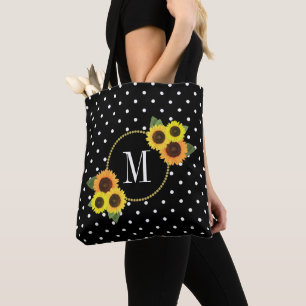 Niedlich Schwarze Vintage Sonnenblumen Polka Dots  Tasche