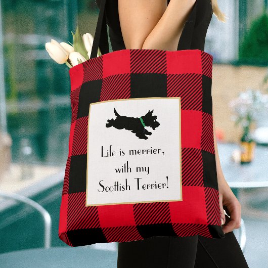 Niedlich Scottie Dog Buffalo Kariert Red Tote Bag Tasche