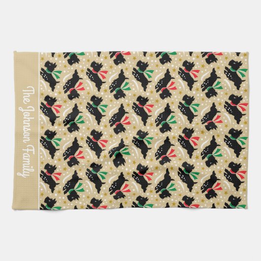 Niedlich Scottie Dog Family Name Snow Fun Muster G Geschirrtuch (Horizontal)