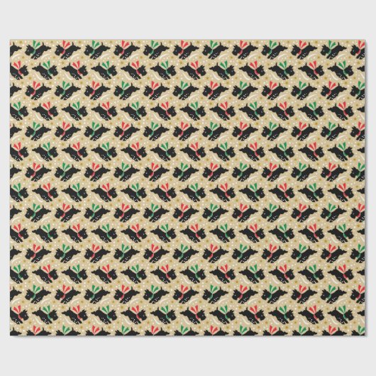 Niedlich Scottie Dog Fun Snow Retro Muster Gold Geschenkpapier (Flach)